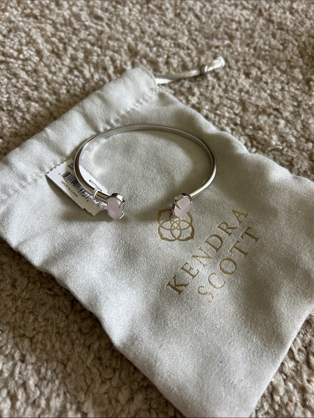 Kendra Scott Silver Open Cuff Bracelet with Light Pink Stones